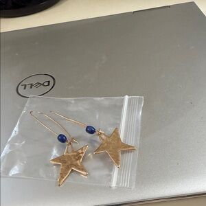 RLM wire gold star earrings with blue bead.  So cute!!